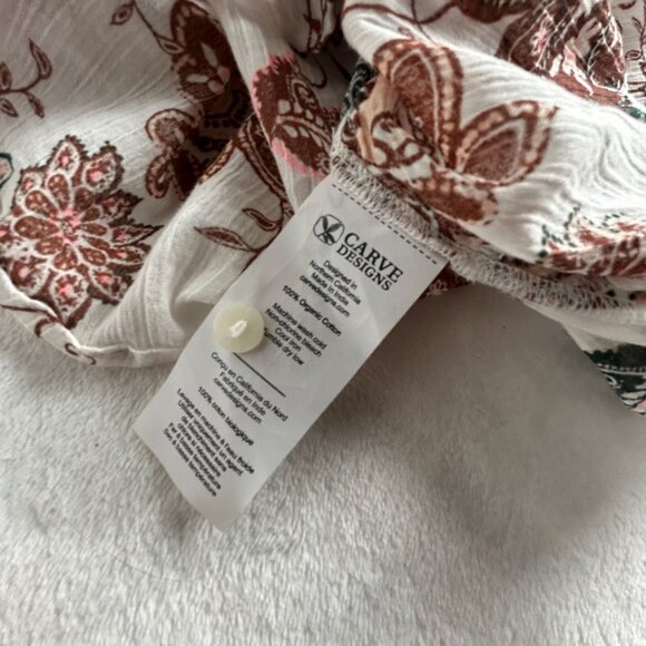 Carve Designs Women Dylan Gauze Henley Shirt XL Floral Organic Cotton Brown NWOT - Picture 4 of 7